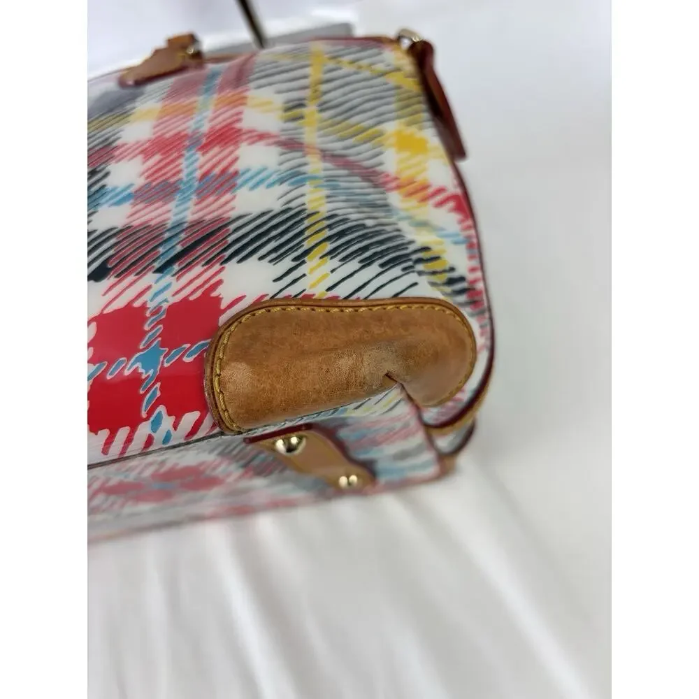 Dooney Bourke Chatham White Bright Plaid Domed Satchel Top Handles Shoulder